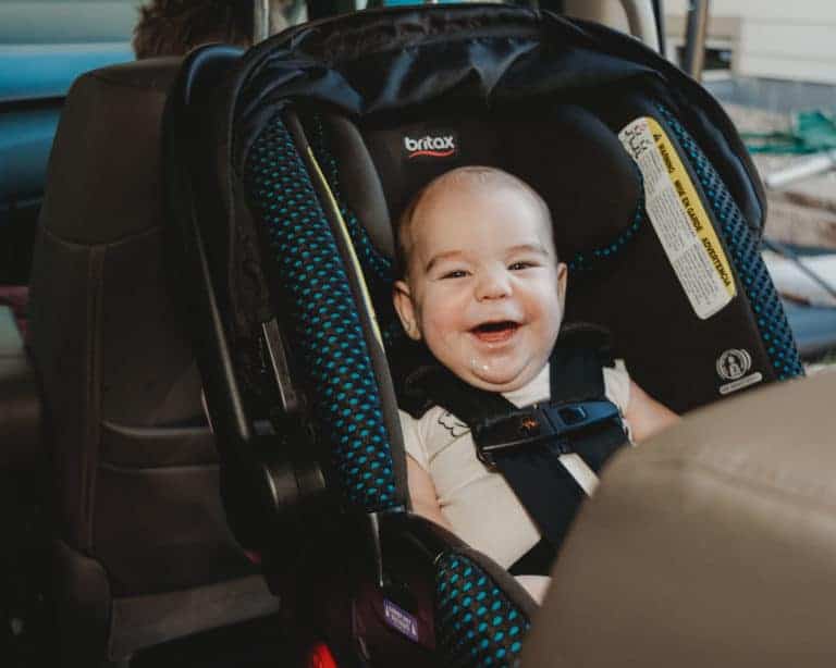 Baby smiling in Britax carseat