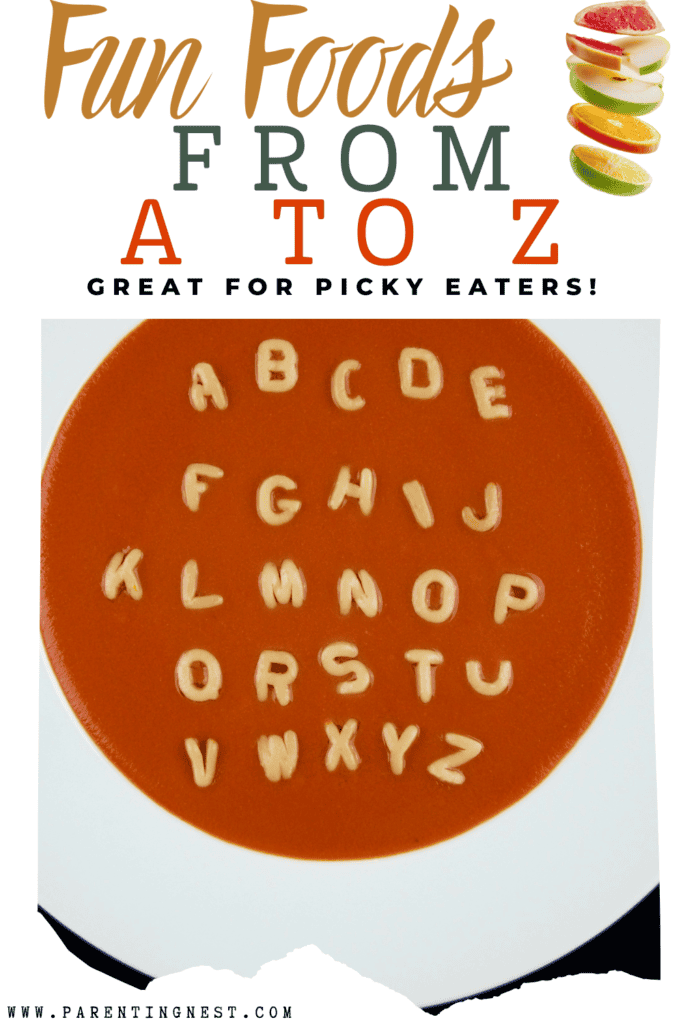 Fun Foods from A to Z | pin with alphabet soup in image