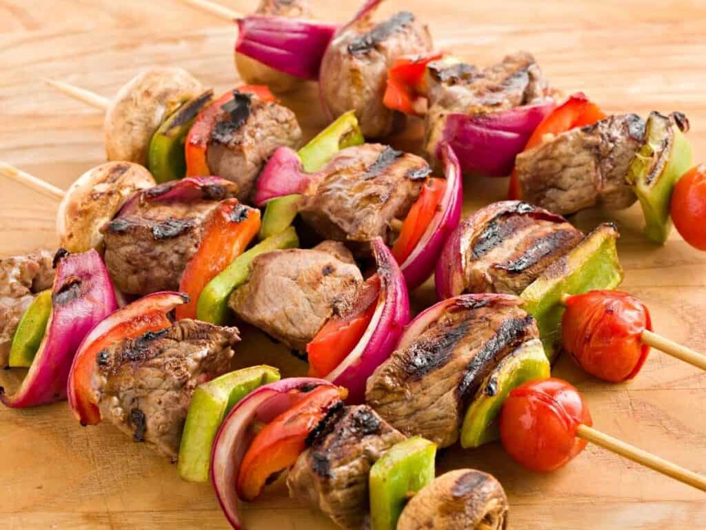 kabobs with meat and veggies